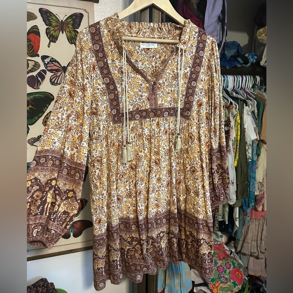 Spell dress Sundown Spice Boho Mini Dress organic cotton size Medium EUC